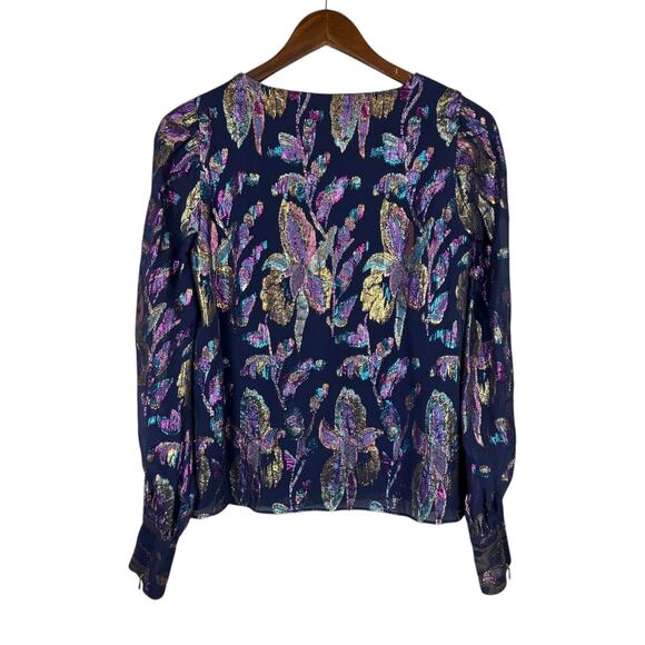 Lilly Pulitzer Lambert Navy Metallic Multicolor Sparkle Long Sleeve Silk Top - Picture 12 of 15